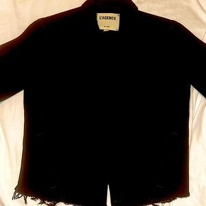 L’AGENCE black denim jacket with a sequin tiger on the back